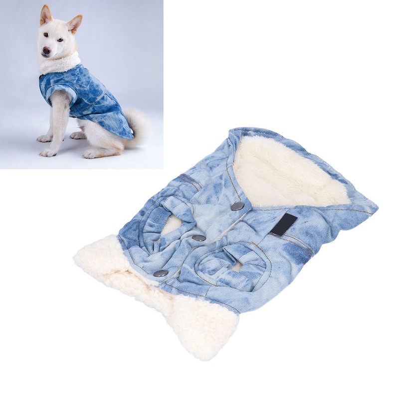 Dog Jean Coat Warm Cold Weather Plush Denim Pet Jacket