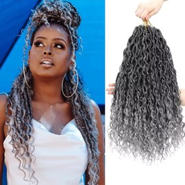 New Goddess Locs Crochet Hair 18 inch 8 Packs River Locs Crochet Hair Goddess Faux Locs Crochet Braid Hair with Curly Ends Boho Style Synthetic Hair Extensions(18" 8Packs T1B/Gray#)
