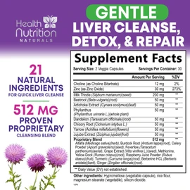 Gentle Liver Cleanse Detox & Repair Formula - Advanced Liver Support Supplement with Silymarin Milk Thistle, Dandelion Root, Artichoke Extract, Turmeric, Choline, & Beetroot - 60 Veggie Capsules