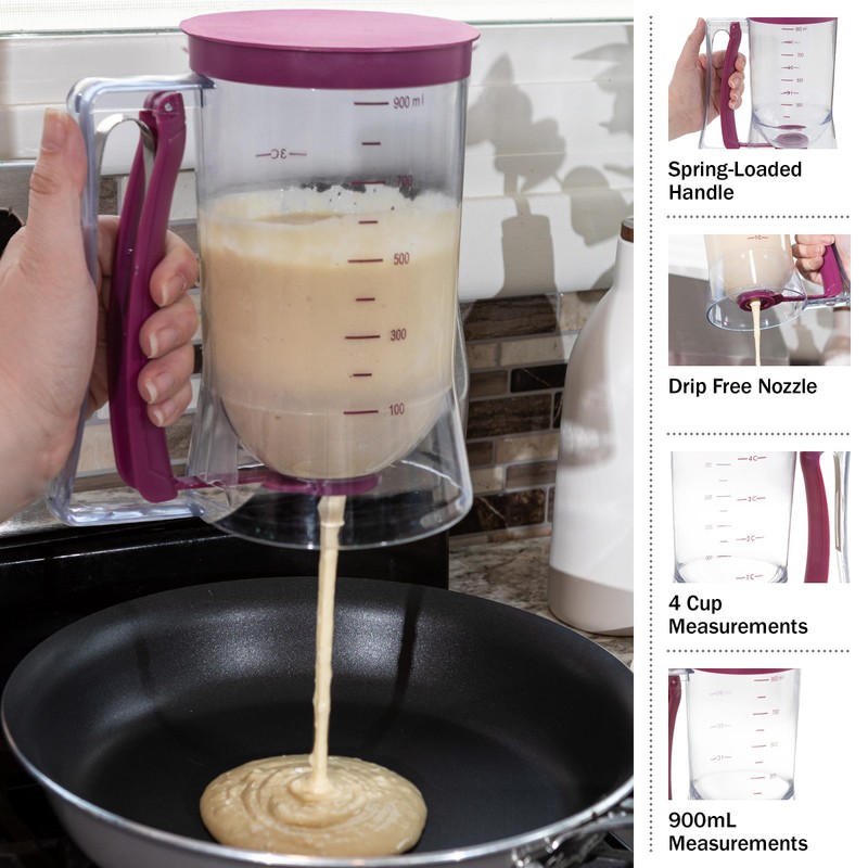Pancake Batter Dispenser - 4-Cup Batter Dispenser with Squeeze Handle