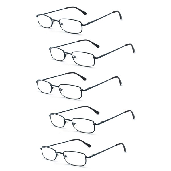 EYE ZOOM 5 Pairs Readers Rectangular Metal Reading Glasses for