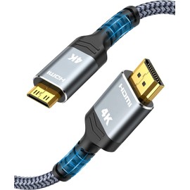 SNOWKIDS Mini HDMI to HDMI Cable 0.3 Metres, 4K @ 60Hz 18Gbps HDMI to Mini HDMI Cable Nylon Braided Support 4K, 2K @ 120Hz, UHD, 1080P, 3D, HDR, ARC, for Camera, Laptop, HDTV, Monitor, Projector