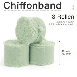SereneGLow Gift Ribbon Green Chiffon Ribbon Sage Green 4 cm x 18 m 3 Rolls Gift Ribbon Wide Ribbon Green Wedding Fabric Ribbon Silk Ribbon Gift Ribbons Wedding Decoration Car Decoration Wedding