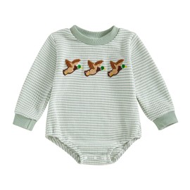 VISGOGO Newborn Infant Baby Boy Girls Oversized Romper Embroidery Sweater Onesie Coming Home Outfit Neutral Clothes (Light Green-Duck, 0-3 Months)
