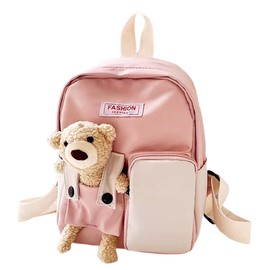 LGWJHCY Small Bear Doll School Bag, Bear Nursery School Bag, Toddler Doll Backpack Children's Backpack for Girls Mini Cartoon School Bag for 2-5 Age (Pink), pink