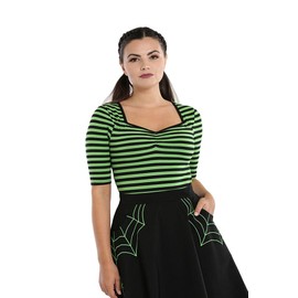 Hell Bunny Warlock Striped Punk Retro Jersey Top - Black & Green (4XL)