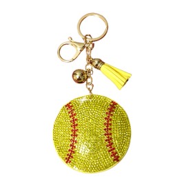 Popfizzy Bling Softball Keychain Accessories for Girls, Rhinestone Bag Charm, Softball Gifts, Backpack Keyring Decor, Key Fob
