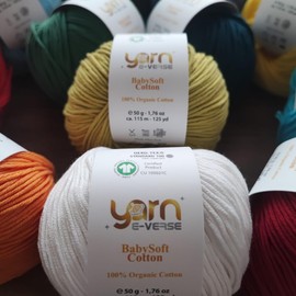 Babysoft Cotton Yarn, Yarn E-verse, 100% Organic Cotton, Soft & Hypoallergenic, Ideal for Baby Knitting, Crocheting, Amigurumi & DIY Projects, Organic Textile Certified, 50g (1, 122 Mint Green)