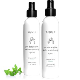 Begley's Natural Pet Detangling Spray - Premium Essential Oil Scented Detangler Spray for Dogs, Puppies & Cats - Dog Leave in Conditioner Spray - Dematting Spray for Dogs & Pets - 8 oz, Peppermint