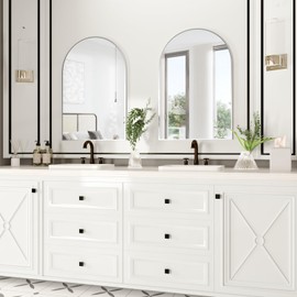 NEUWEABY Wall Mounted Mirror, Arched Wall Mirror for Bathroom, 2 Pieces 24"x36" Arch Bathroom Mirror with Metal Frame, Silver Vanity Mirror Decor for Mantle, Bedroom, Entryway, Living Room