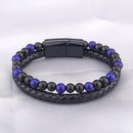 Pulseras para Hombres QWONEKOU,Dobles Pulsera de Cuero Cristales para Hombre,Regalo de Joyería para Hombres y Adolescentes – Joyería de Moda 30025BL
