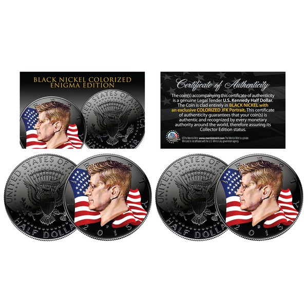 BLACK NICKEL Colorized ENIGMA Edition 2015 JFK Half Dollar 2-Coin Set P&D Mints