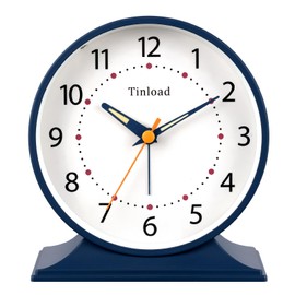 Tinload 4.5" Antique Retro Analog Alarm Clock, Small Silent Bedside Desk Clock with Manual Light, Battery Operated, Snooze, for Living Room, Bedroom, Bedside, Desk(Blue)