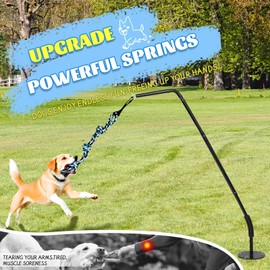 Tether Outdoor Dog Tug Toy, 360° Rotating Spring Pole, 3 Ropes & 4 Stakes