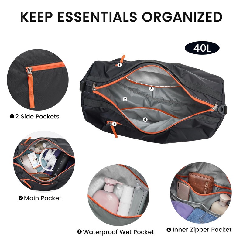 G4Free 35L Large Duffle Bag with Wet Pocket Foldable Duffle