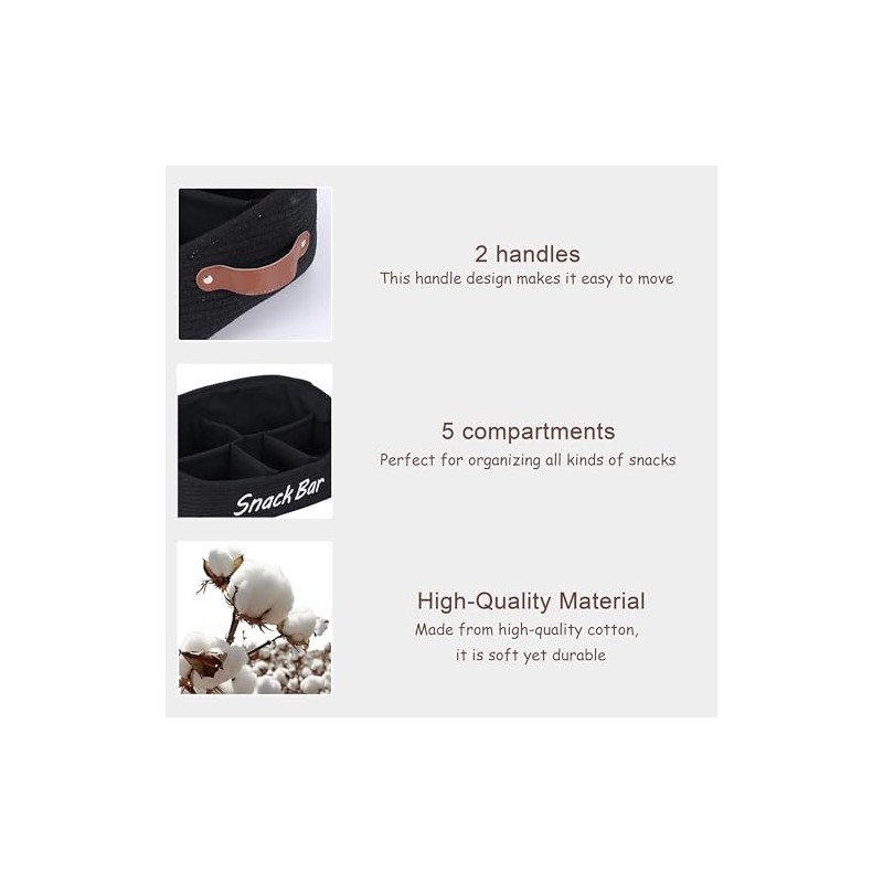 Fabric Snack Organiser with Handles and 5 Compartments in Black