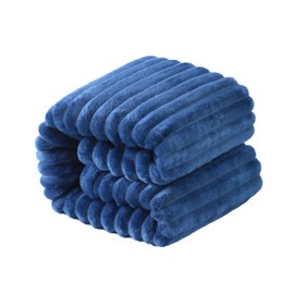 NTBAY Plush Flannel Oversized Baby Blanket, 50X60 Inches Soft and Warm Toddler Blanket with Striped Texture Nursery Bed Blanket for Stroller, Crib, Travel, Baby Gift, 50"x60", Navy Blue