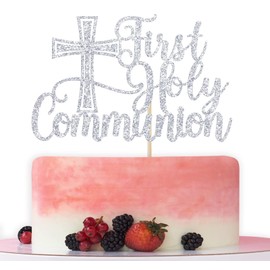 Decoración para tartas de primera comunión, bautismo español, decoración de primera comunión, boda, bautizo, baby shower, 1er cumpleaños, decoración de fiesta de cumpleaños con purpurina plateada