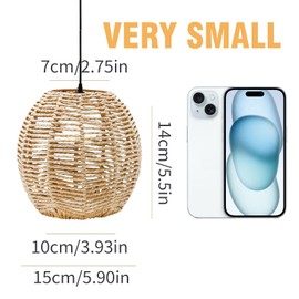 Hoypeyfiy 5.5inches Small Size Pendant Lamp Shade Paper Rattan Boho Handwoven Wicker Lampshade Basket Lamp Shade for Living Room Kitchen Bedroom Restaurant Dining Room [Energy Class A++]