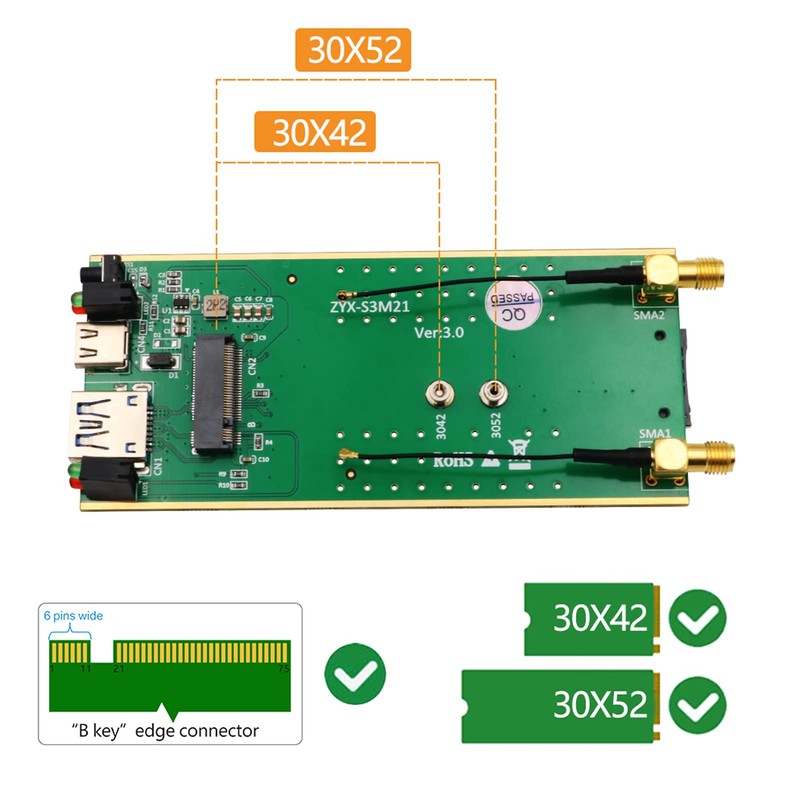 M.2 Key B to USB 3.0 Adapter, SIM MicroSIM Nano