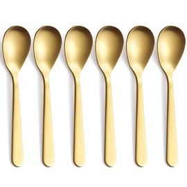 FULLYWARE Matte Gold Demitasse Espresso Spoons, Stainless Steel Satin Finish Coffee Spoons, Mini Teaspoons, Sugar Spoons, 4.7-inch, Set of 6, 6-PIECE