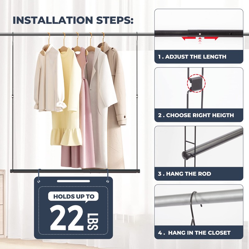STO STO 1 Pack Closet Hanging Rod, Length and Height