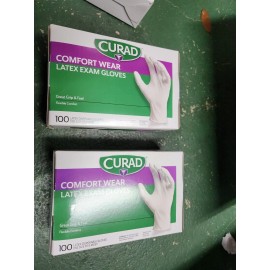 CURAD Comfort Wear Latex Exam Gloves - One Size Fits Most, 2x100 Count