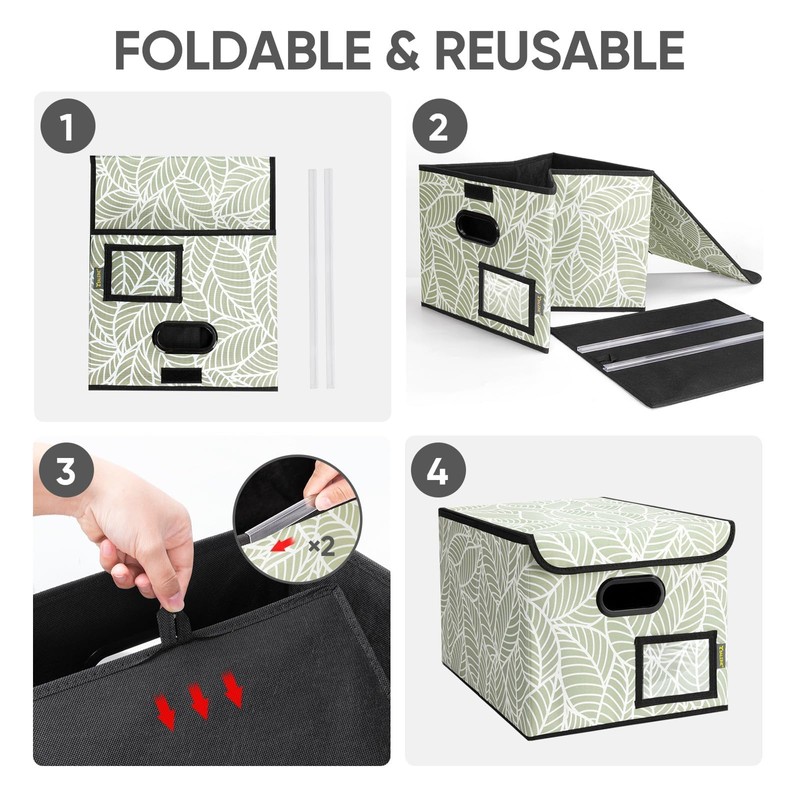 BALEINE File Organizer Box with Lid, Collapsible File Folder Organizer