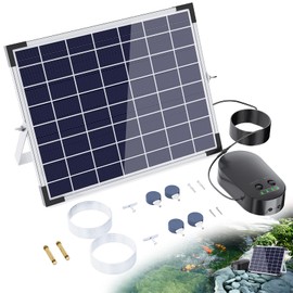 POPOSOAP 15W Solar Pond Aerator, Solar Aerators for Ponds with 4400mAh Battery, Solar Aquarium Air Pump with 2 Outlets and Power Display, 3 Mode Solar Air Pump for Fish Pond Tank Hydroponics Wildlife