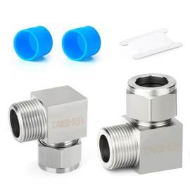 TAISHER 2PCS 304 Stainless Steel Square 90 Degree Compression Tube Pipe Fitting Connector, 3/8" Tube OD x 1/2" NPT Male Adapter