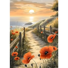 MXJSUA Sea Sunrise 5D Diamond Painting Kits for Adults, Scenery Diamond Art Kits for Beginner, DIY Full Round Drill Diamond Dots Gem Art Kits for Home Wall Decor 12x16 Inch