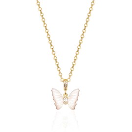 Gold Necklaces for Women Clover Necklace Dainty Shell Star Butterfly Pendant Necklace for Women Mother of Pearl 14K Gold Plated Jewelry(NK-MShell-Butterfly)