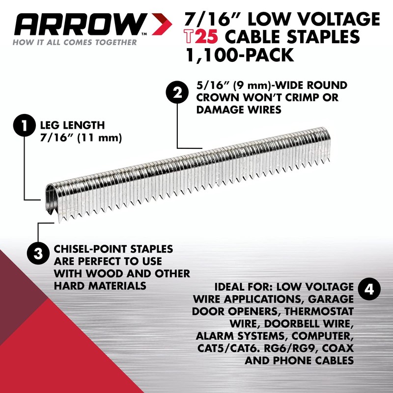 Arrow Heavy Duty T25 Round Crown Staples for Cable and