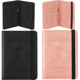 2 Unidades Cartera para Pasaporte RFID, 2 Packs Pasaporte Funda para Hombres y Mujeres, Protector de Pasaporte, Caja Viaje, Billetera de Tarjeta Bolsa de Documentos de Viaje