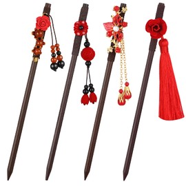 Waydress 4 Pcs Japanese Chinese Wooden Hair Sticks for Women(Classic Style)