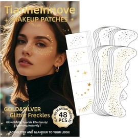 Tatuaje facial de pecas con purpurina, 48 tatuajes temporales dorados y plateados, pecas brillantes para mujeres, parches de maquillaje corporal con purpurina resistentes al agua, Country