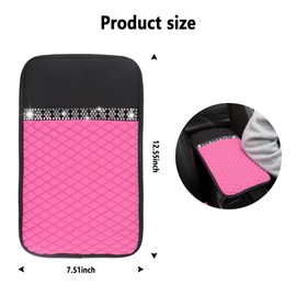 Figpade Bling Center Console Cover with Colorful Crystal Rhinestones,Anti-Scratch PU Leather Arm Rest Cover for Car,Waterproof Middle Console Cover of Car Decor for Most Vehicles (Black/Pink)