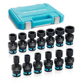 DURATECH 1/2" Drive Impact Swivel Socket Set, 13-Piece Shallow Wobble Sockets, Universal Joint Socket Set Metric, Cr-Mo Steel, 6 Point, Organized in Sturdy Storage Case(10-24mm)