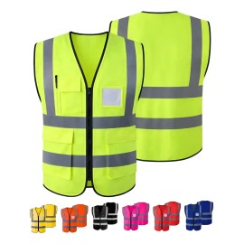 Chaleco Seguridad Trabajo Industrial Brigadista Reflectante Tiras Unisex Bolsillos Multifuncionales Cierre Industria Alta Visibilidad 1pz Protección Verde
