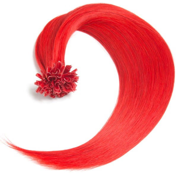 Red Keratin Bonding Extensions 100% Remy Human Hair 250 0.5 g 50 cm Straight Strands Long Hair with Keratin Bondings U-Tip as Hair Extensions and Thickening Hair - Colour: #750 Red