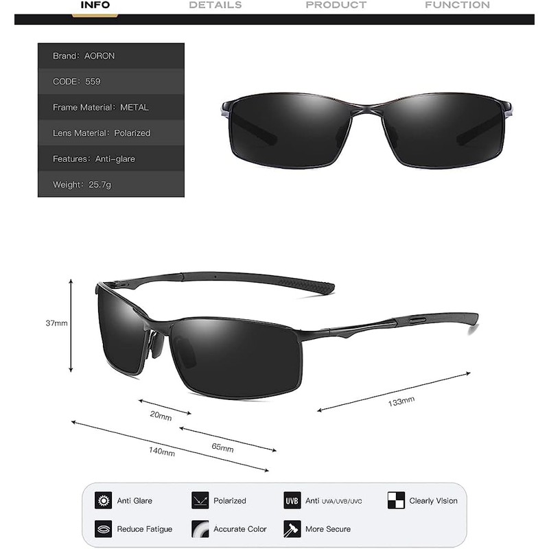 FEISEDY B1029 Men's Sunglasses, Polarized Sunglasses, UV400 Protection, Ultra Lightweight,