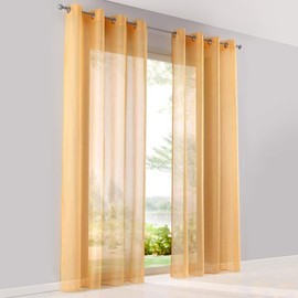 SIMPVALE Curtain Curtains with Eyelets, Polyester Voile Tab-Top Curtain Transparent for Living Room, Balcony, Bedroom, Kitchen, Width 140 cm, Height 225 cm, Orange Curtain Set of 2