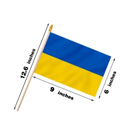 Ukraine Stick Flag 6x9IN 12 Pack Small Mini Ukrainian Handheld Flag With Wood Solid Pole (Ukraine, 6x9IN)
