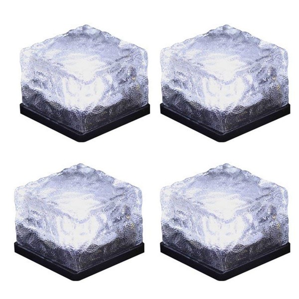LED Ice Cube Lights,Solar Glass Brick Light,LED Landscape Light Buried Light Square Cube,Frosted Glass Light for Outdoor Path Road Yard Christmas 4 pcs(Cold White)