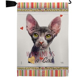 Sphynx Happiness Garden Flag Set Mailbox Hanger Animals Cat Kitten Meow Spoiled Paw Fur Pet Nature Farm Animal Creature Small Decorative Gift Yard House Banner Made In USA 13 X 18.5