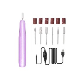 LiQiAMEi Electric Nail Drill, Professional Portable Drill Nail, 7 in 1 Acrylic Nail Drill Kit, USB Power Supply for Acrylic, Gel, Dip Powder, Manicure, Pedicure, Polishing Shape (Violets Color)