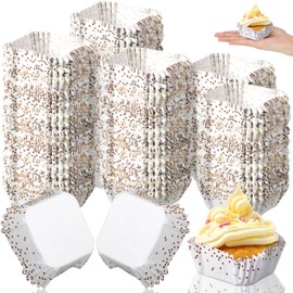 Tanlade 350 Pcs Square Mini Cupcake Liners Disposable Brownie Baking Cups Pan Liners Paper Baking Cup for Cupcakes and Cup Liners Party Supplies for Weddings Birthdays Bridal Showers(Gold Dots)
