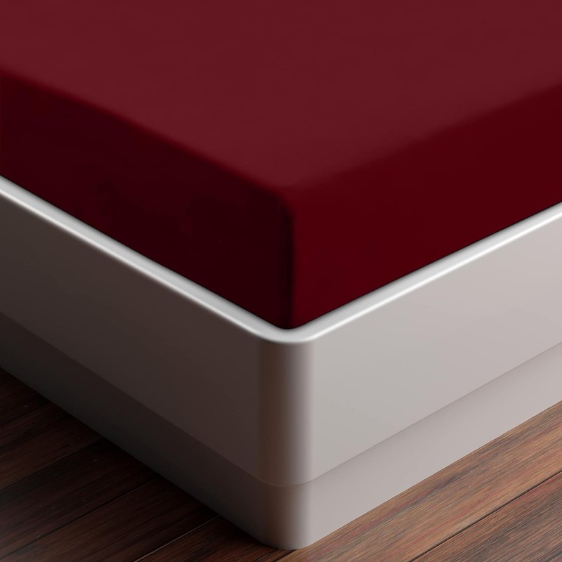 Utopia Bedding Fitted Sheet Single, Burgundy - Deep Pocket 14