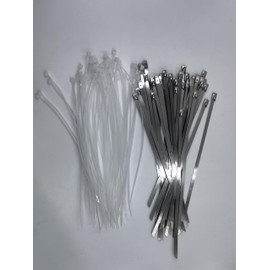 Cable Zip Ties, 50 Pcs Nylon Wire Ties and 100 Pcs 304 Stainless Steel Zip Ties, 8 inch Multi-Purpose Self-Locking Cable Ties for Machinery, Vehicles, Home, Office, Garden and Outdoor Fence