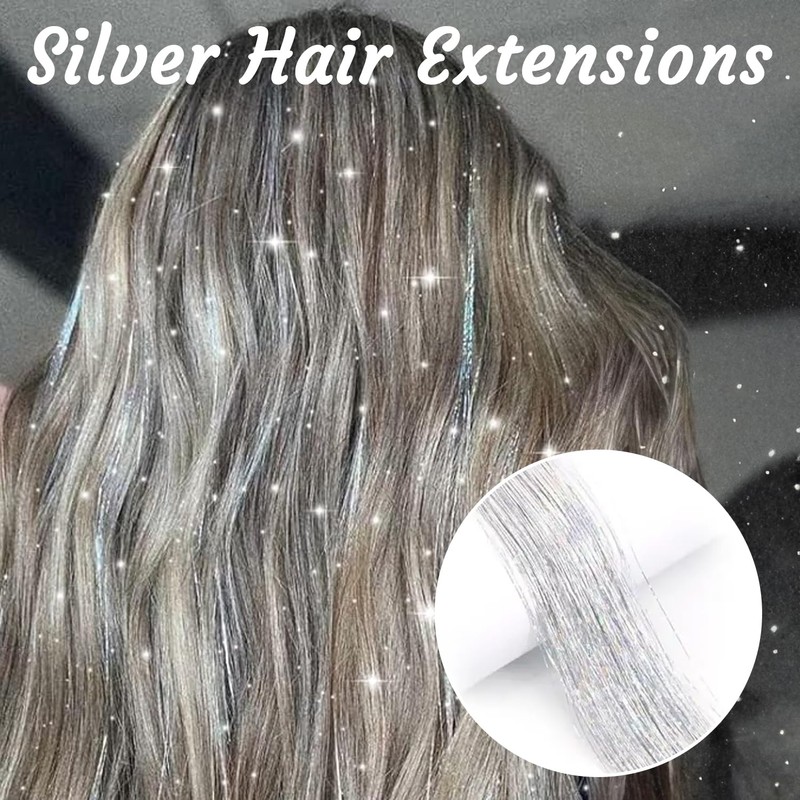 Colorful Pre Stretched Braiding Hair Silver Hair Tinsel Set -
